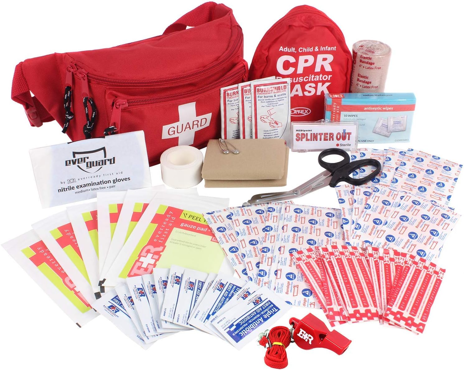 Fanny Pack/Hip Pack, Fully Stocked First Aid Kit with Adult & Infant CPR Combo Masks (72 Piece Set)