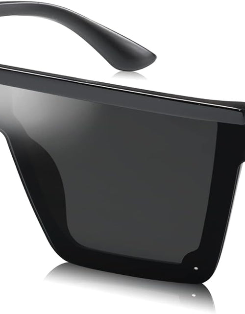 Load image into Gallery viewer, Square Big Sunglasses Women Thick Frame Flat Top Mirrored Sunnies Shades (Black Frame/Grey Lens)
