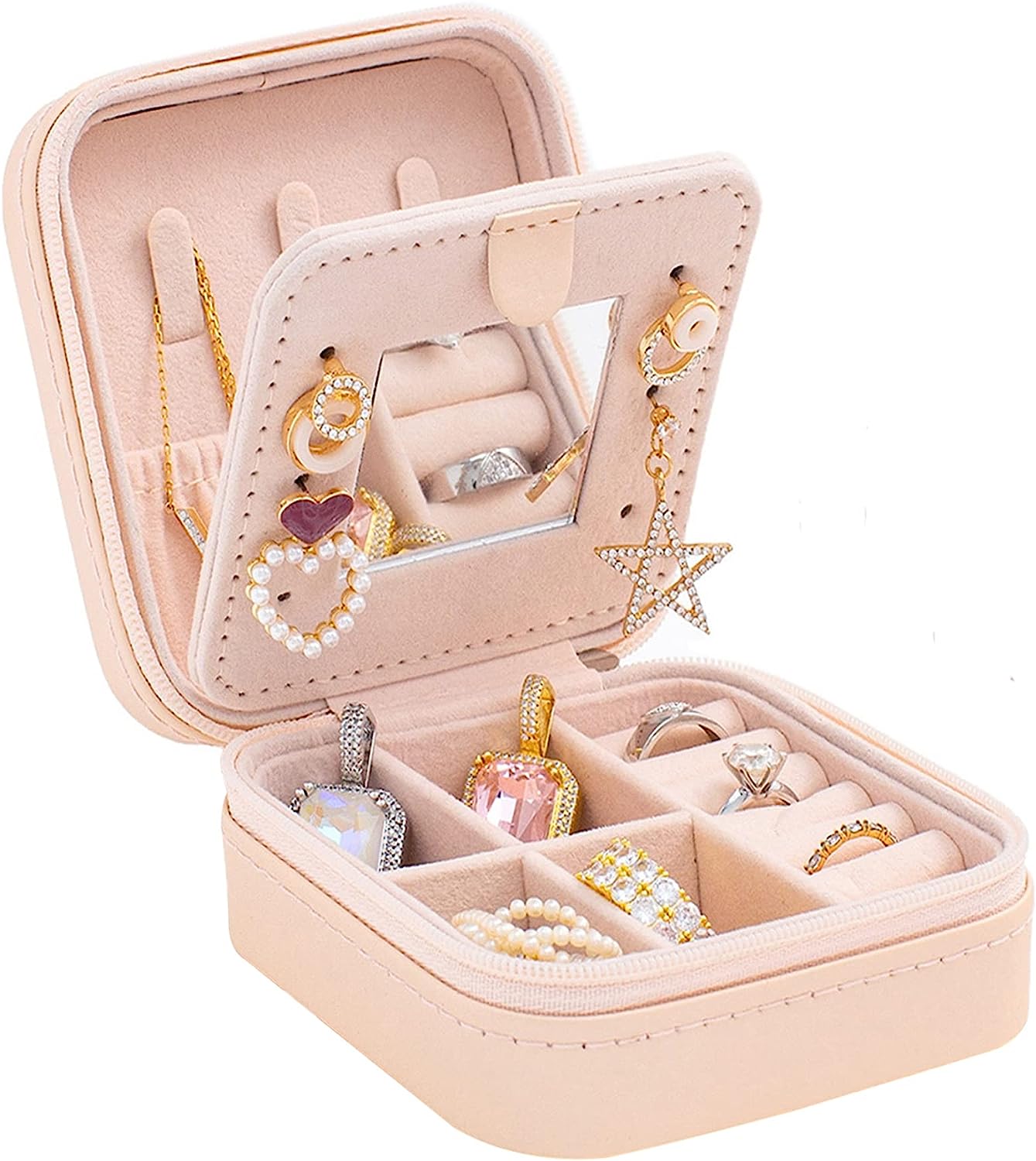 Travel Jewelry Case and Organizer with Mirror - Gift for Women and Girls, Pink