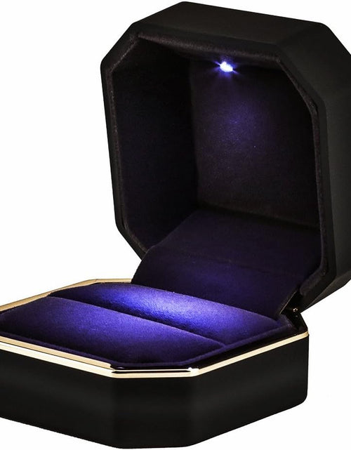 Load image into Gallery viewer, Square Velvet Wedding Ring Case Jewelry Gift Box with LED Light for Proposal Engagement Wedding, Black
