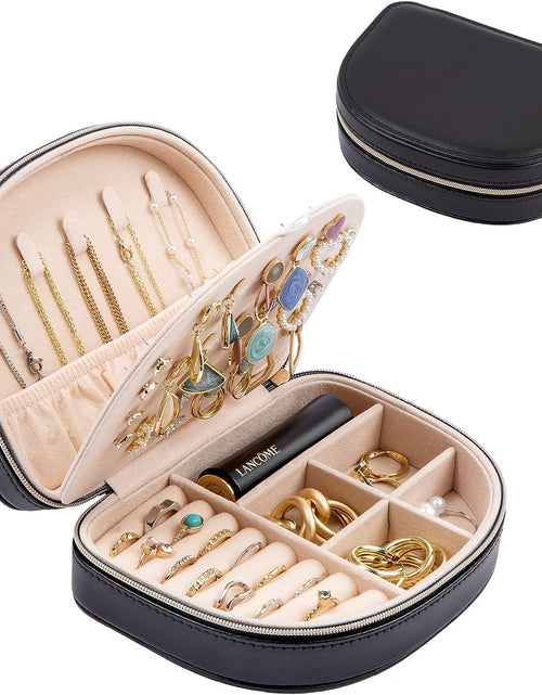 Load image into Gallery viewer, Travel Size Jewelry Box, Small Portable Seashell-Shaped Jewelry Case, 2 Layer Mini, Black
