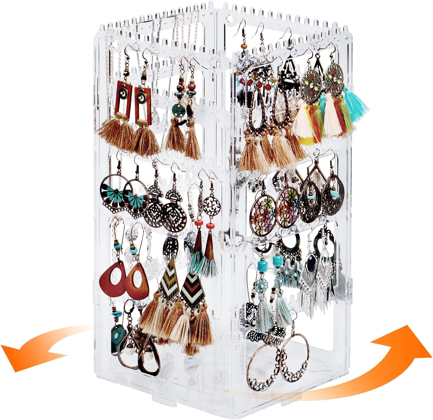 360 Rotating Earring Holder Organizer 5 Tiers Clear Acrylic Earring Rack Display Stand