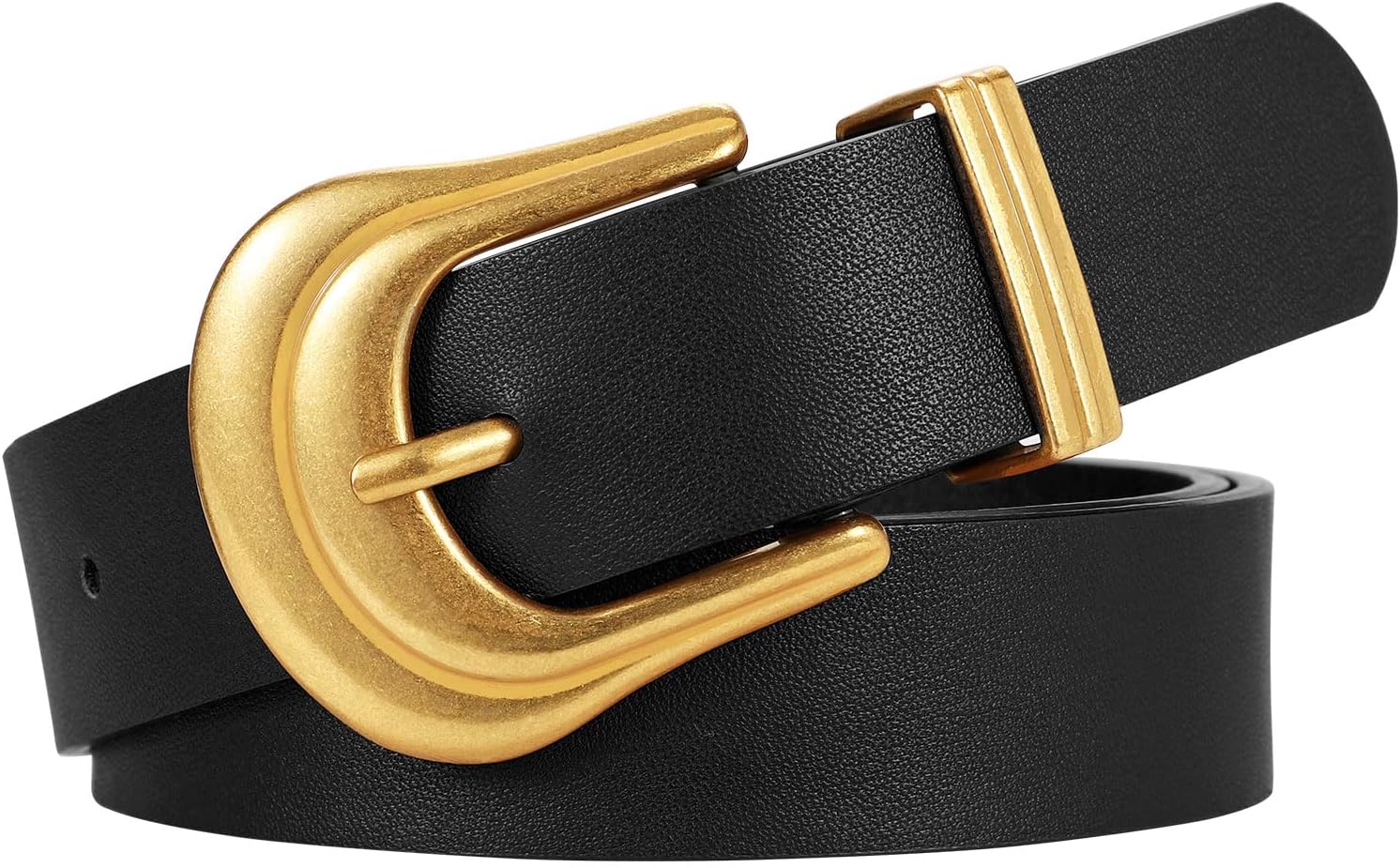 Women's Western Belt Vintage Black Leather Waist Belt for Pants Jeans with Gold Buckle (Fits Waist 33-7 inches, Black/Gold)