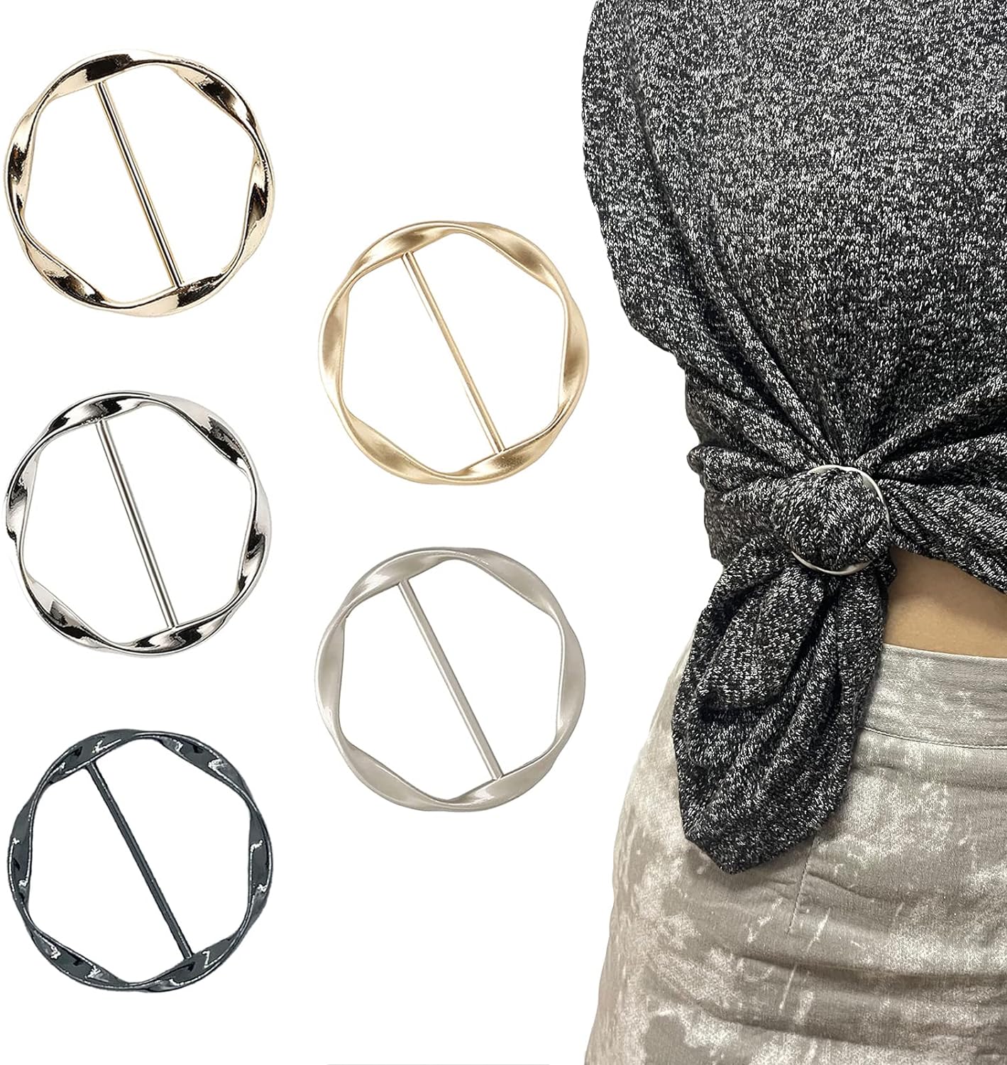 5 PCS Scarf Clips and Ring T Shirt Clip for Women Fashion Metal Circle Buckle