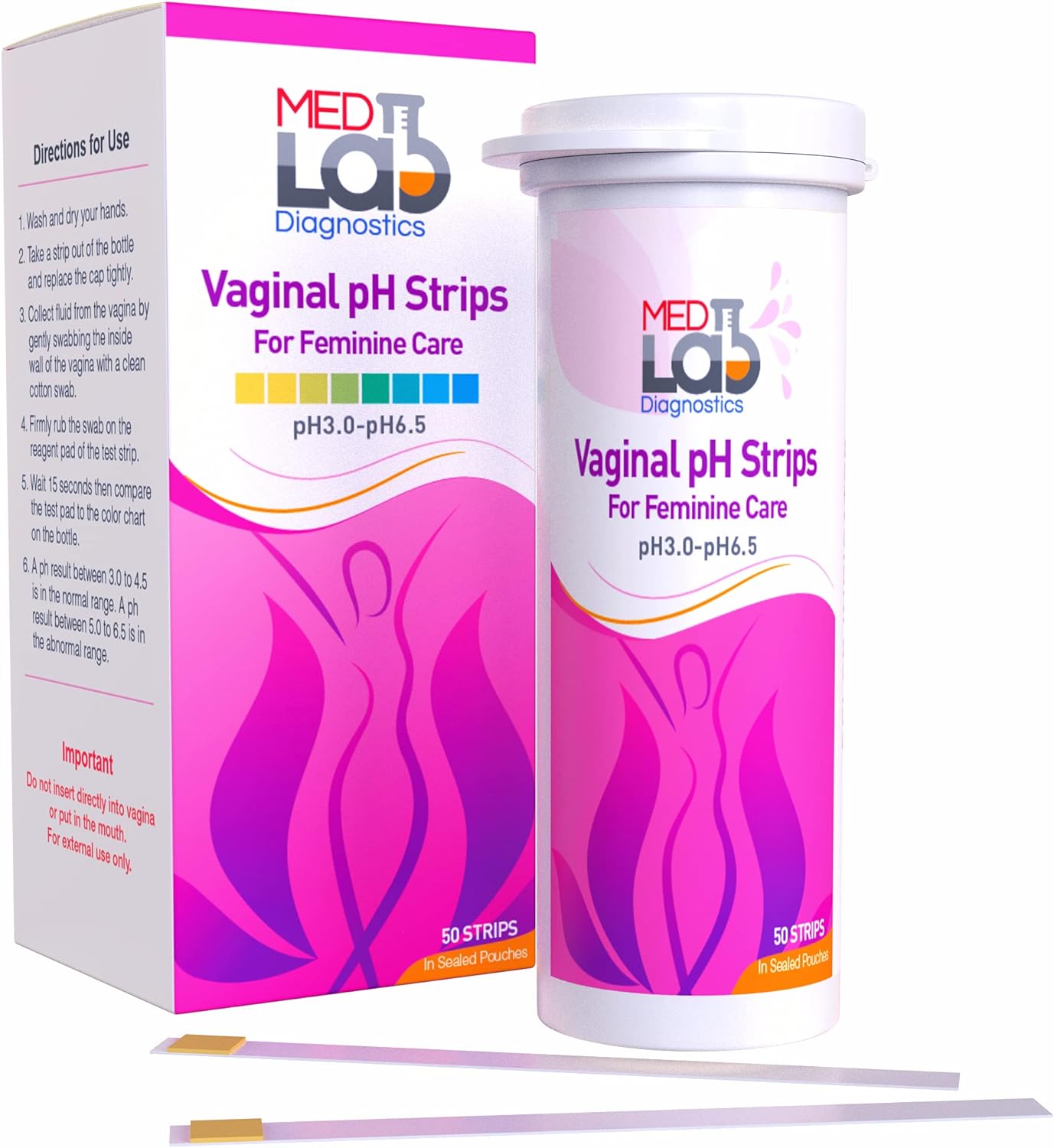 Vaginal ph Test Strips for Women(50 cnt). BV Bacterial Vaginosis and Yeast Infection Test Strips