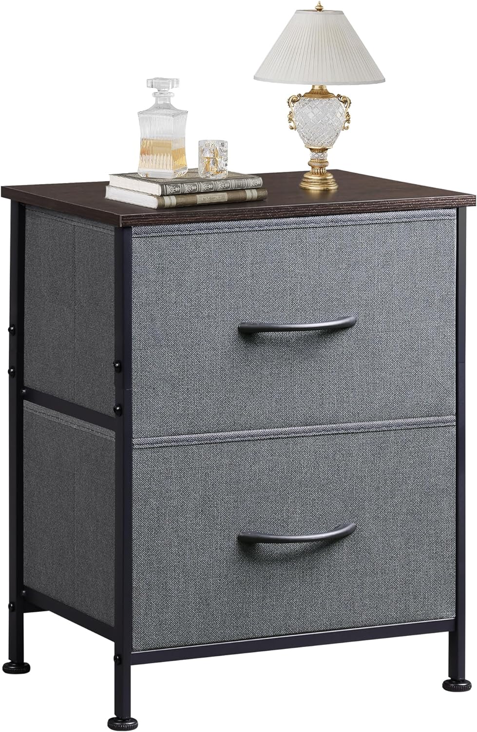 2 Drawer Dresser for Bedroom, Night Stand, End Table with Fabric Bins for Bedroom, Closet, Entryway, College Dorm, Dark Grey