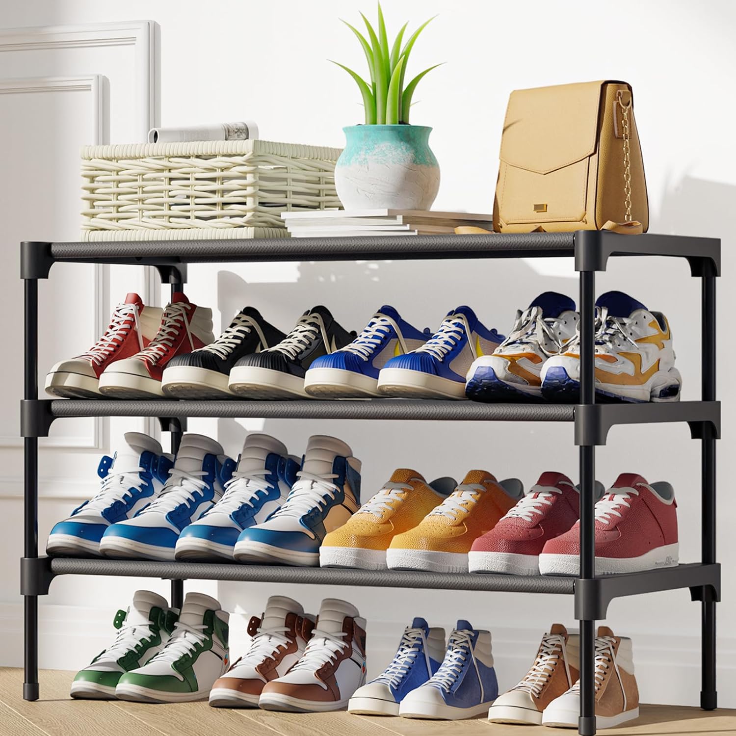 Sturdy Shoe Organizer for Entryway and Front Door Entrance, 4-Tier Shoe Storage, Black