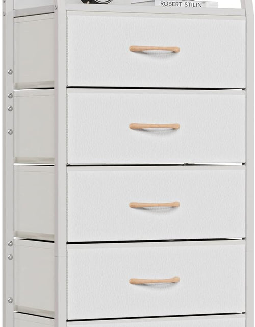 Load image into Gallery viewer, White Dresser with 5 Drawers, Vertical Storage Tower Fabric Dresser for Bedroom,  Wood Top, White
