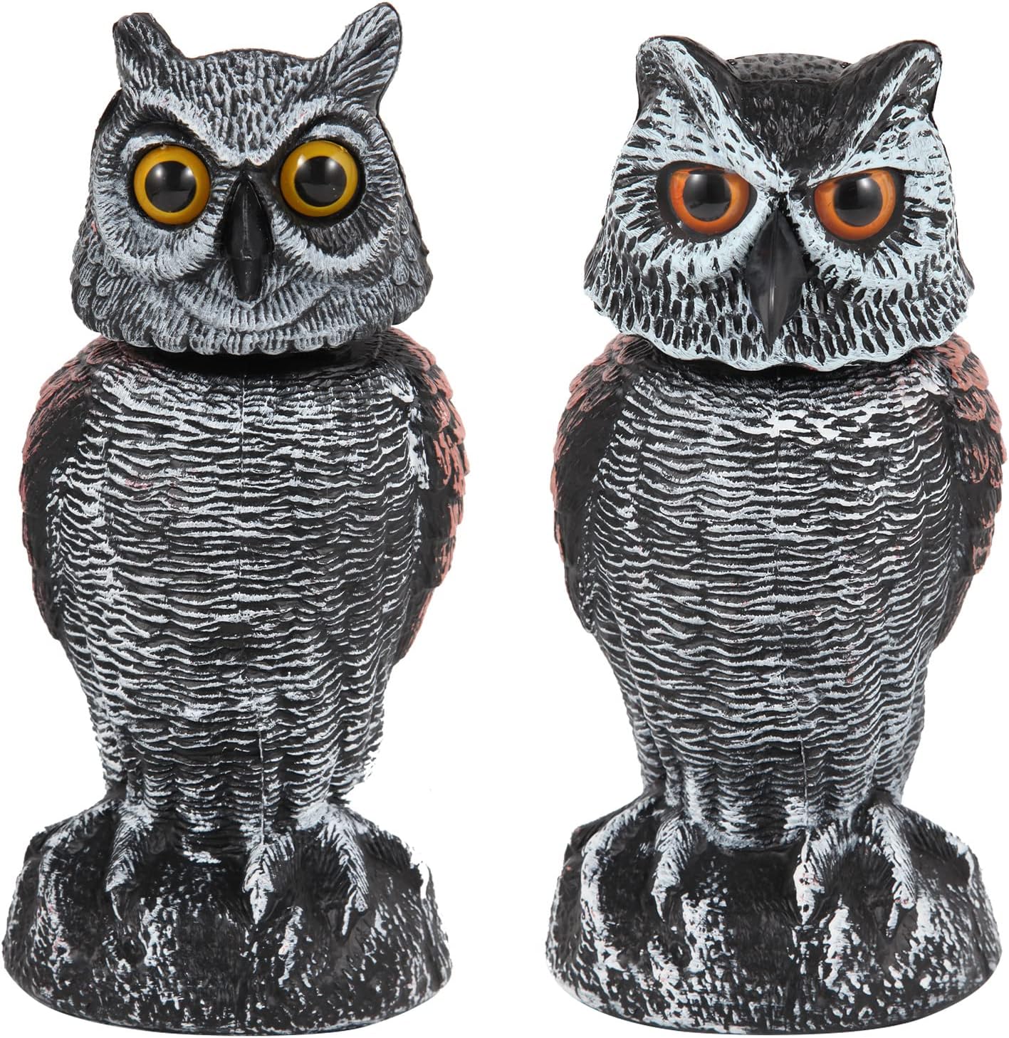 2 Pack Fake Owl Decoys to Scare Birds Away from Gardens and Patios