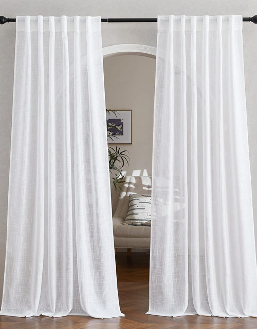 Load image into Gallery viewer, White Linen Sheer Curtains and Drapes 84 inches Long for Sliding Glass Door &amp; Living Room, 52&quot;W, Set of 2
