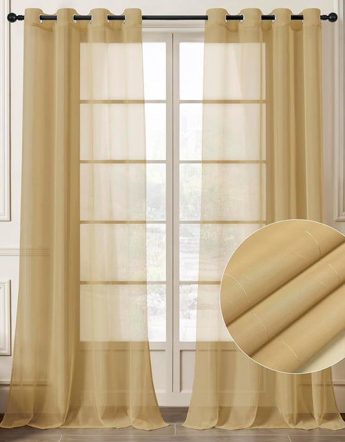 Load image into Gallery viewer, Stripe Gold Sheer Curtains 108 inch Length 2 Panels with Grommets Semi Transparant Curtains
