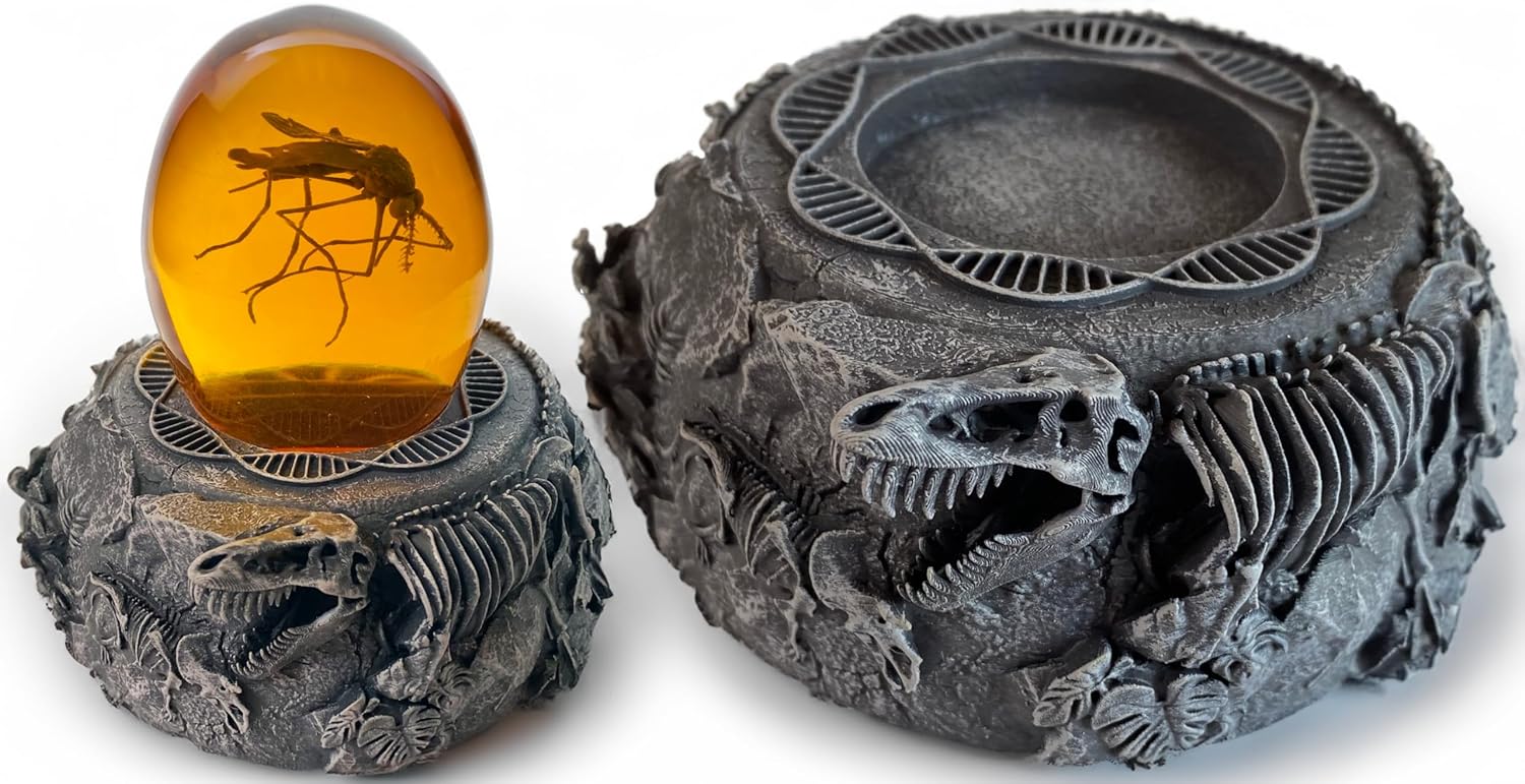 Jurassic Base Decor | Themed Paperweight | Resin Stand for Dinosaur Collectibles, Mosquito in Amber | Fossil Figurines Replica