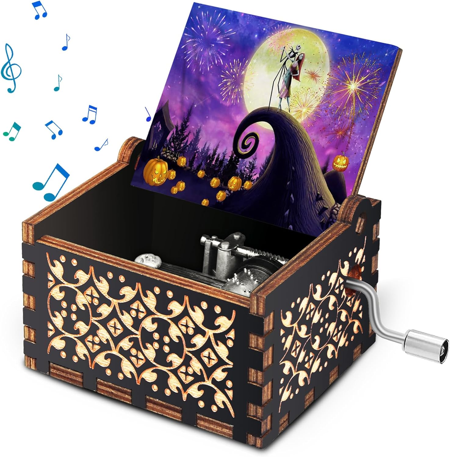 Wooden Music Box - The Nightmare Before Christmas Laser Engraved Hand Crank Musical Box