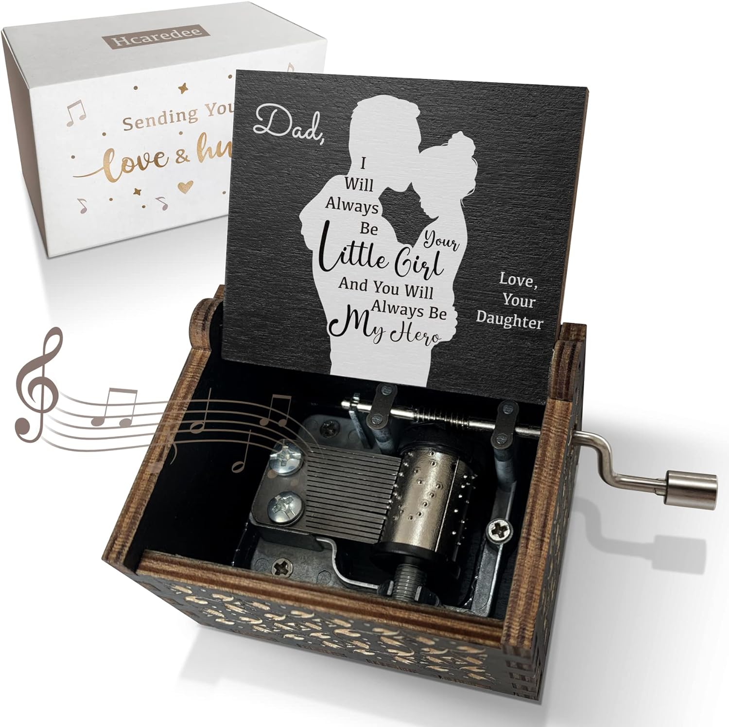 Wooden Music Box for Dad from Daughter, I Will Always be Your Lovely Girl Hand Crank Musical Boxes