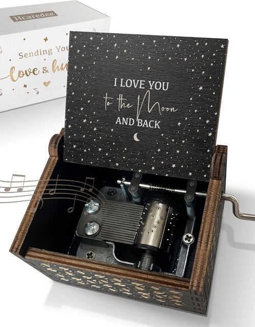 Load image into Gallery viewer, Love You to The Moon and Back Wooden Music Box, Hand Crank Antique Engraved Wood Musical Boxes
