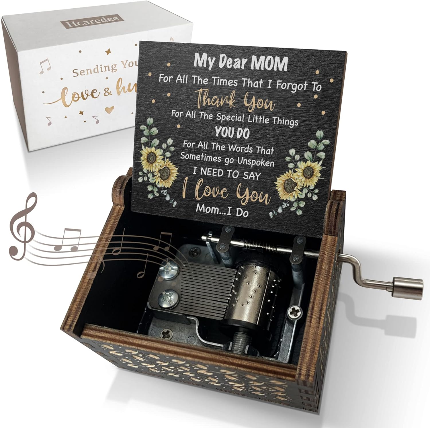 Sunflower Music Box Gifts for Dear Mom from Son Wooden Musical Boxes