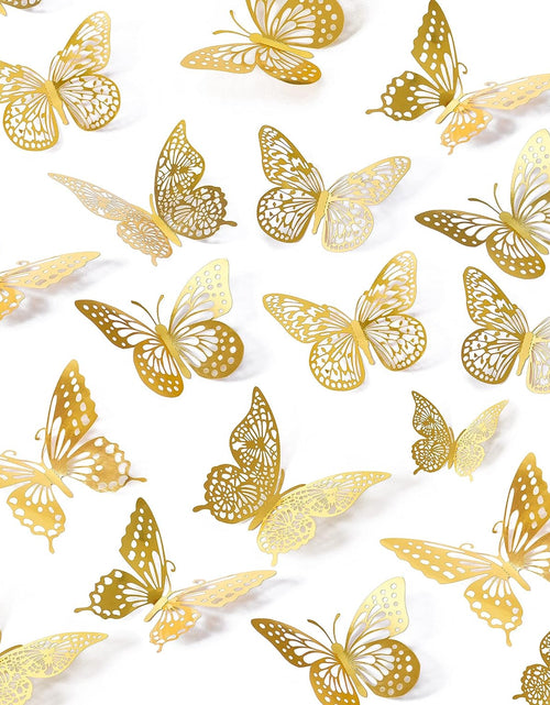 Load image into Gallery viewer, 3D Butterfly Wall Decor 48 Pcs 4 Styles 3 Sizes, Gold Butterfly Decorations
