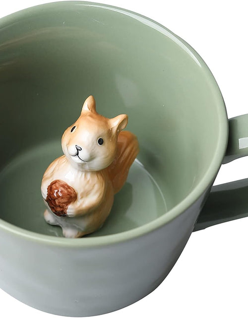 Load image into Gallery viewer, Squirrel Ceramic Cup Hidden 3D Animal Inside Mug,Cute Cartoon Handmade Figurine Mugs, 12 OZ (Light Green)
