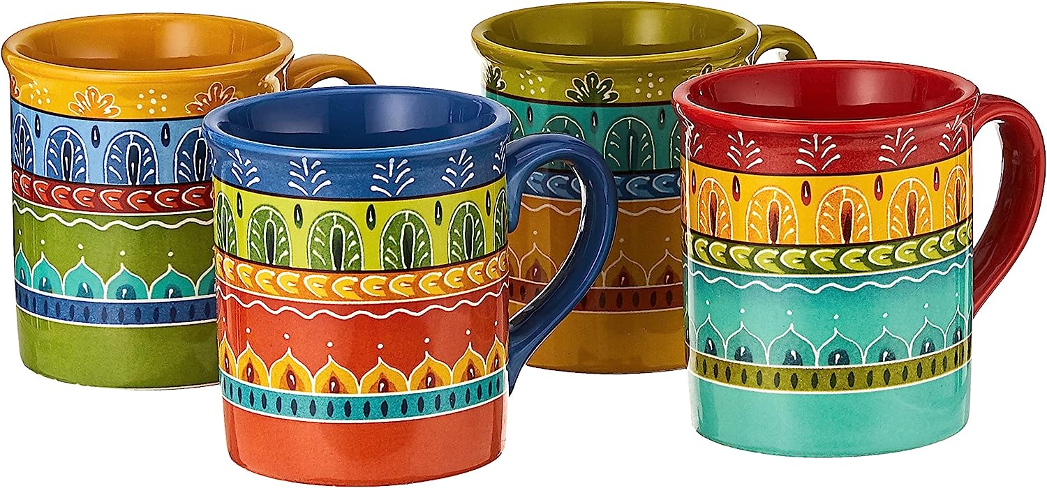 Valencia Mugs (Set of 4), 16 oz, Multicolor