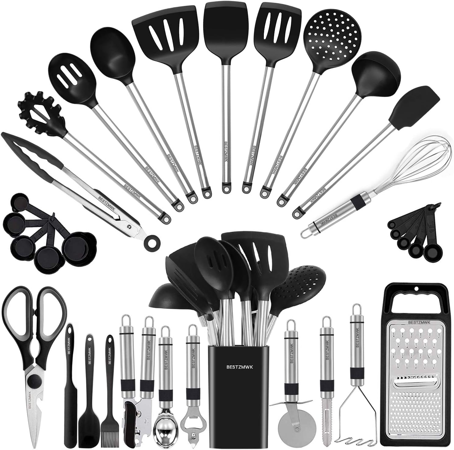 33 Kitchen Gadgets & Spoons for Nonstick Cookware-Silicone and Stainless Steel Spatula Set