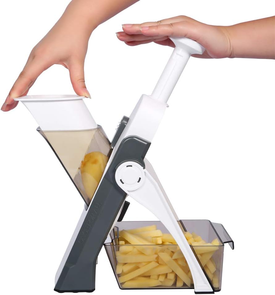 5 in 1 Vegetable Chopper Food Potato Cutter, Strips Julienne Dicer Adjustable Thickness (Gray)