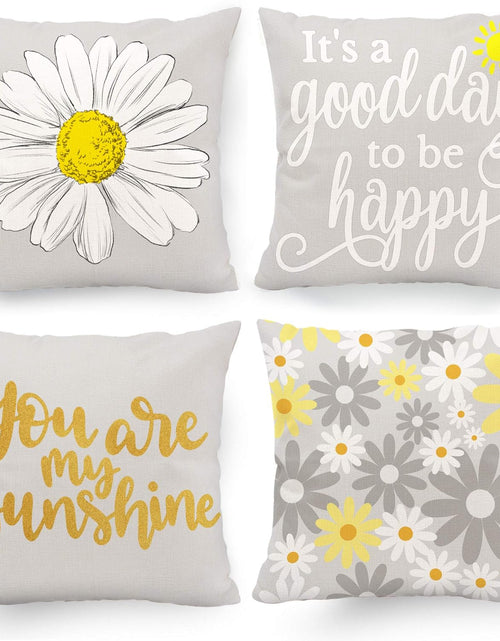 Load image into Gallery viewer, Spring Summer Pillow Covers 18x18 Set of 4, Yellow Grey Decor Pillows Sunflower Throw Pillow Covers
