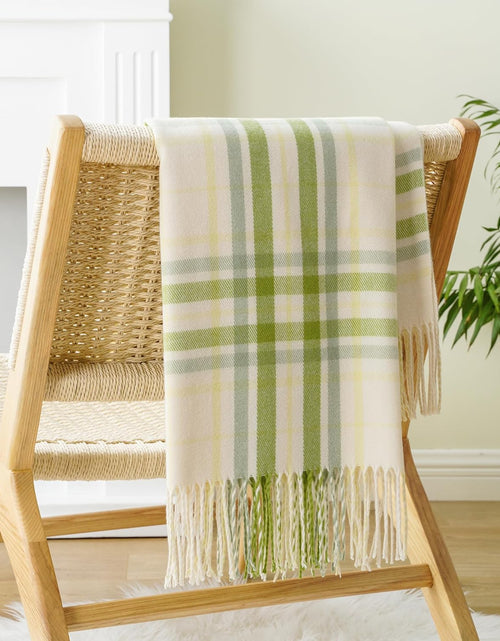 Load image into Gallery viewer, Spring Summer Plaid Throw Blanket for Couch Bed, Decorative White Green Stripe for Home Decor
