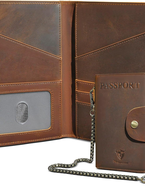 Load image into Gallery viewer, Thick Crazy Horse Leather Functional RFID Blocking Passport Holder Case (2806 Brown)
