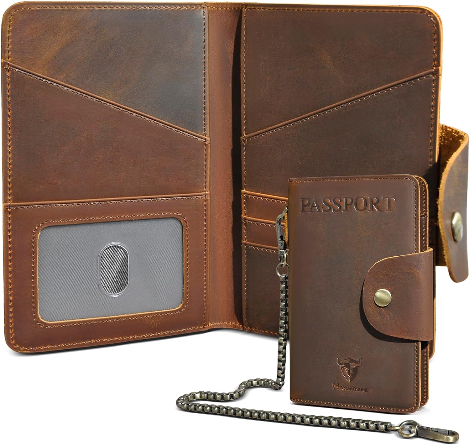 Thick Crazy Horse Leather Functional RFID Blocking Passport Holder Case (2806 Brown)