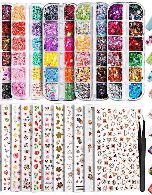 Load image into Gallery viewer, 12 Sheets Nail Art Sticker 3D Self-Adhesive, Nail Art Decoration with 5 Boxes Holographic,Spring/Summer
