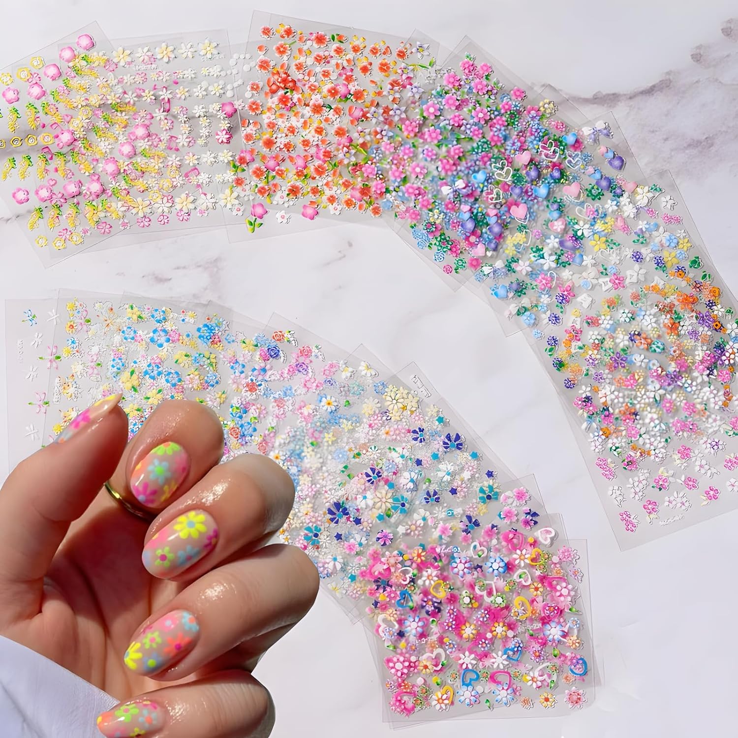 30 Sheets Flower Nail Art Stickers Decals Colorful 3D Self Adhesive Cute Daisy Floral