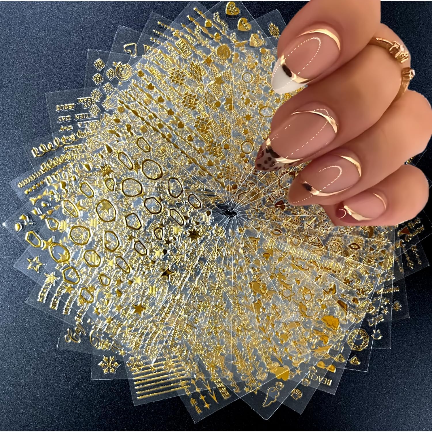 30 Sheets Gold Nail Art Stickers 3D Self-Adhesive Nail Decals Gold Line Star