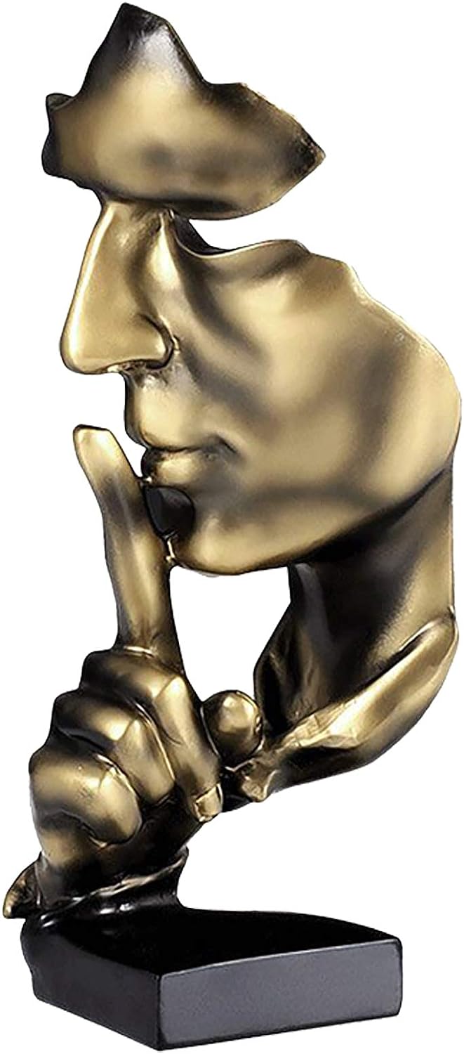 Thinker Statue, Silence is Gold Abstract Art Figurine, Modern Home Resin Sculptures Decorative