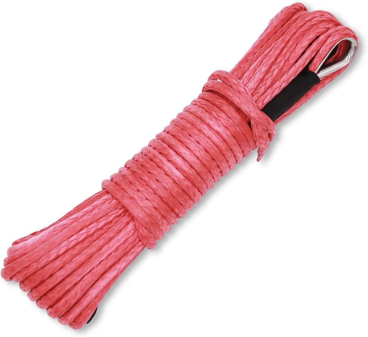 3/16" x 50' 7000LBs Synthetic Winch Line Cable Rope with Black Protecing Sleeve for ATV UTV (Red)