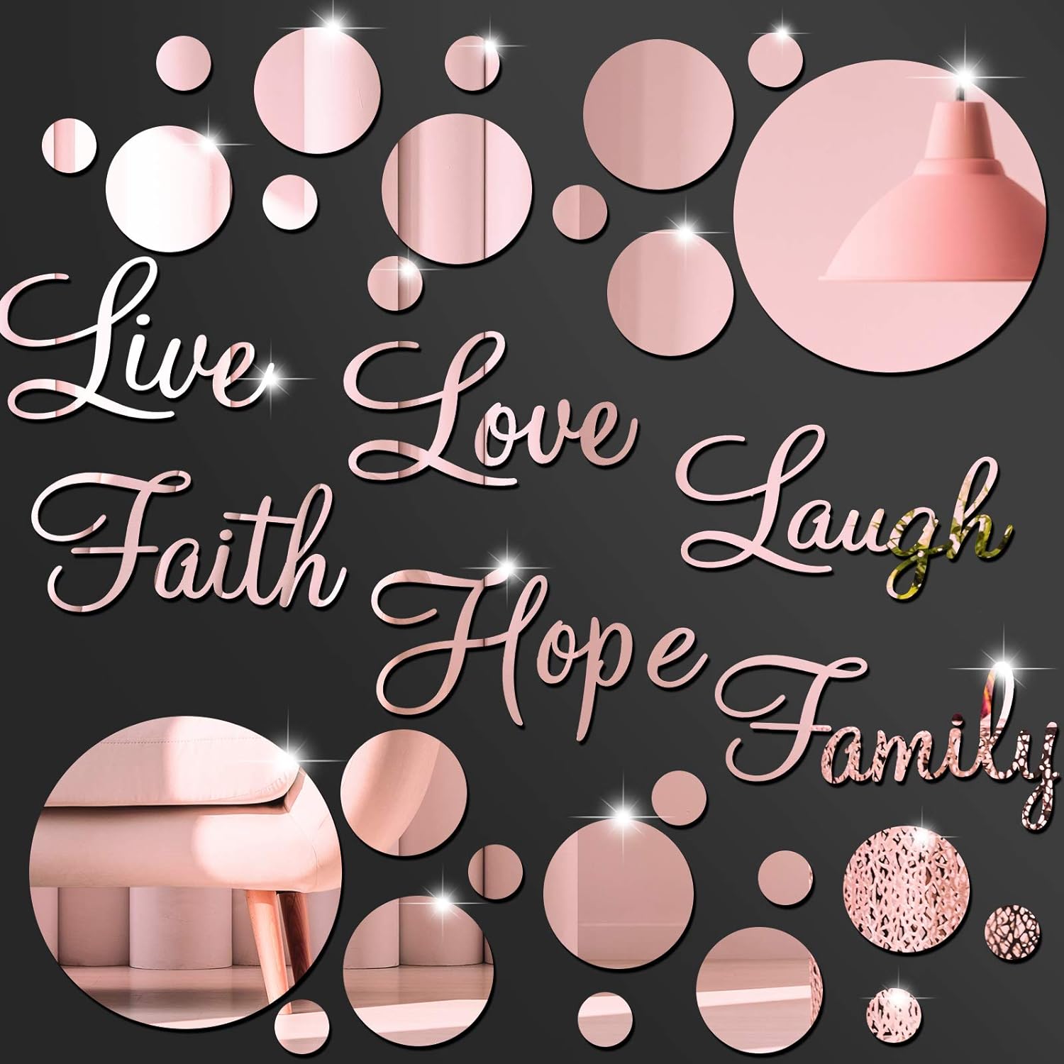 3D Acrylic Mirror Wall Decor Stickers DIY Faith Live Laugh Hope Love Family