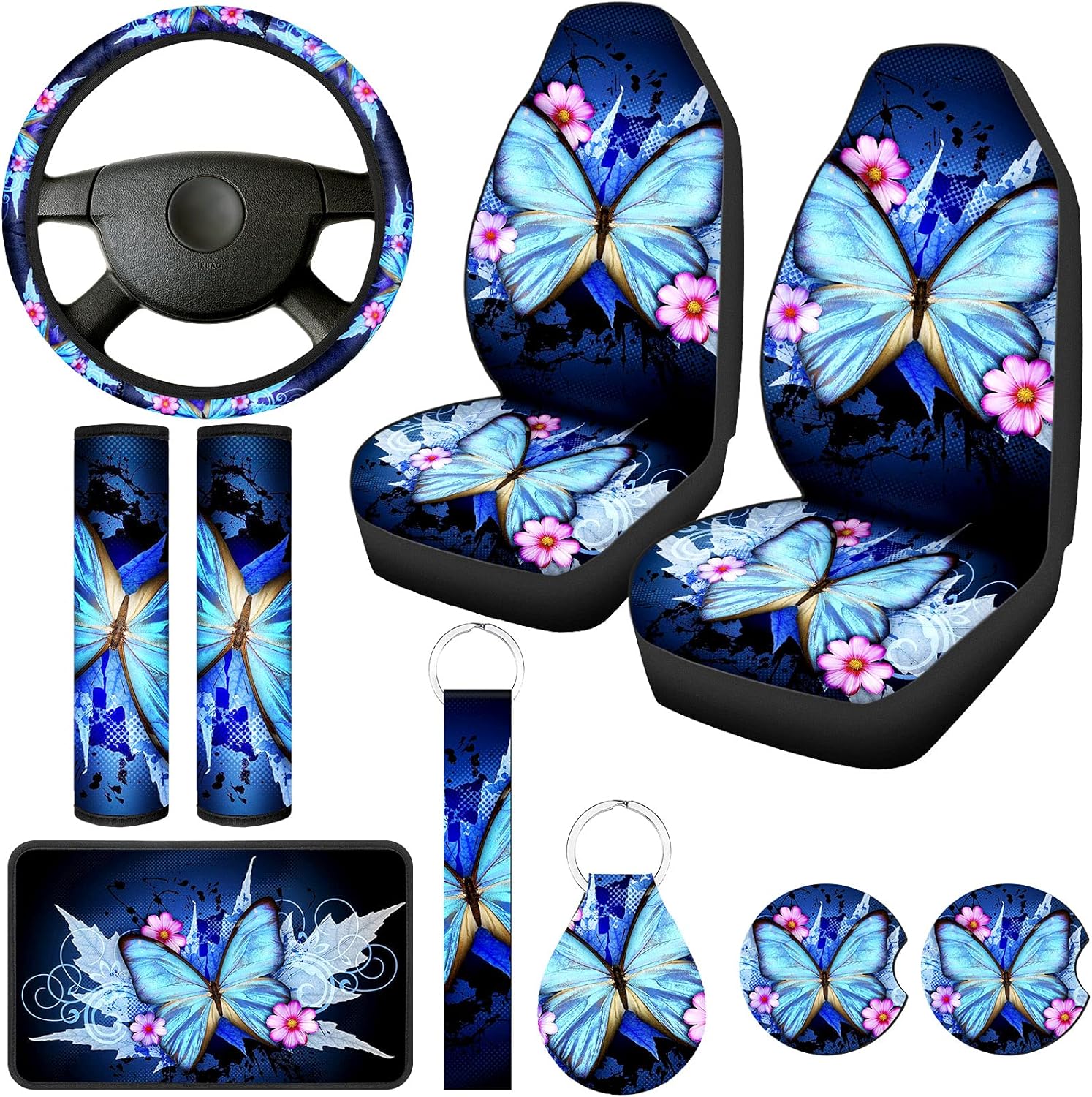 10Pcs Car Seat Cover For Women Butterfly Car Accessories Women Bright Style.