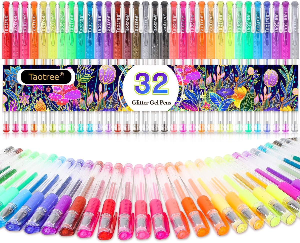 32-Color Neon Glitter Pens Fine Tip Art Markers Set 40% More Ink