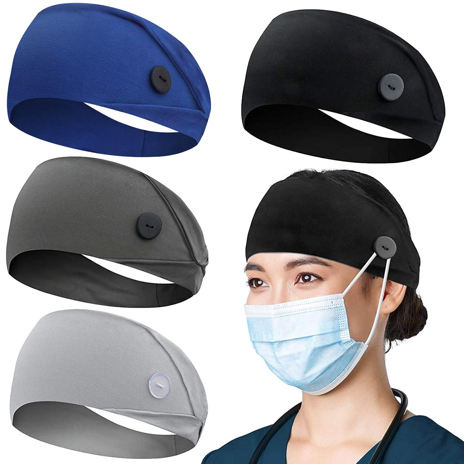 4 PACK Nurses Headbands Non Slip Elastic Ear Protection for Women/Men