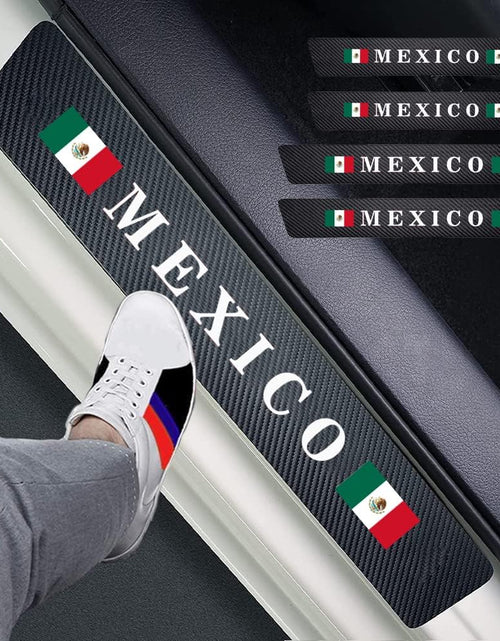 Load image into Gallery viewer, 4pcs Mexico Mexican Flag Carbon Fiber Car Door Front/Rear Sill Plate Protectors, Reflective Sticker
