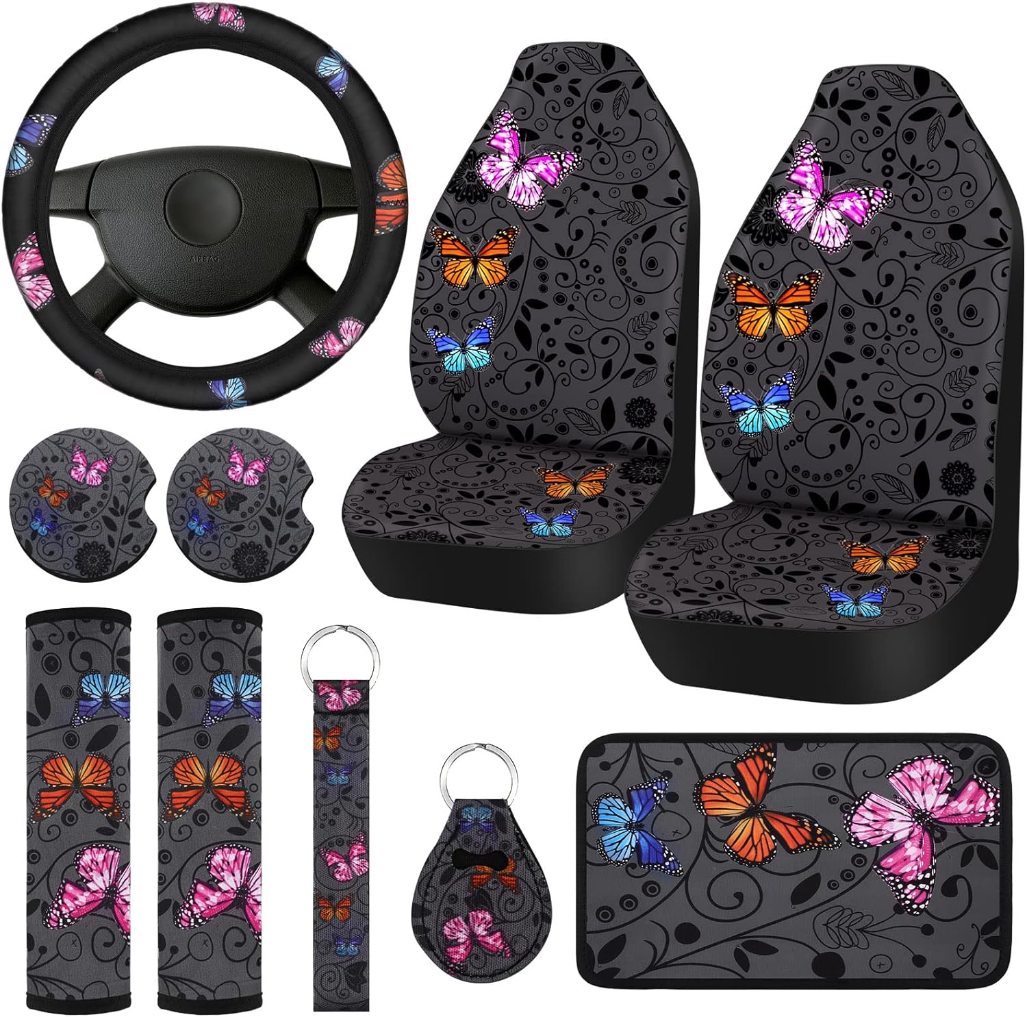 10 PCS Car Seat Covers for Women Butterfly Car Accessories Women Universal Car Seat Covers