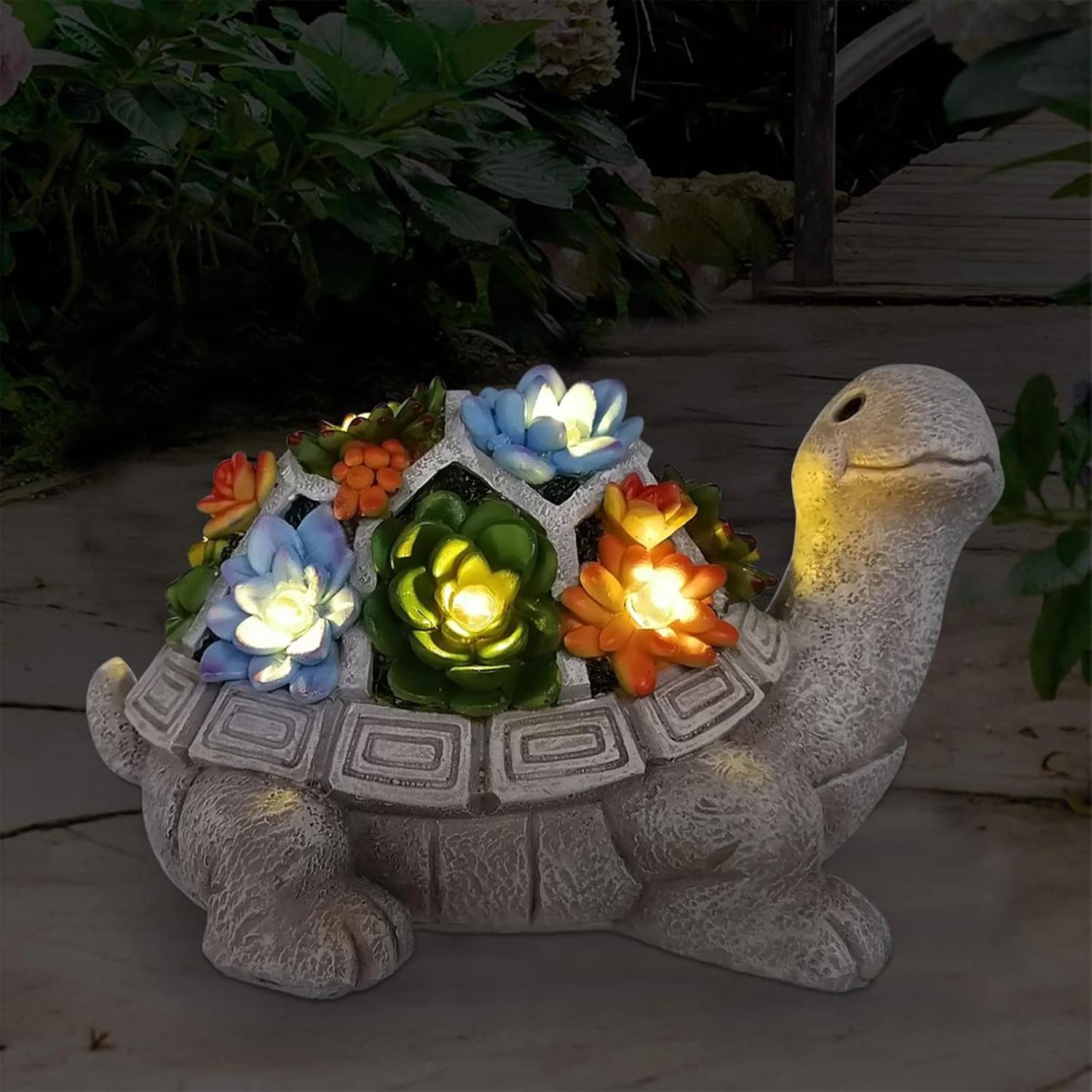 Solar Garden Statue Turtle Figurine 7 LED Lights (Turtle)