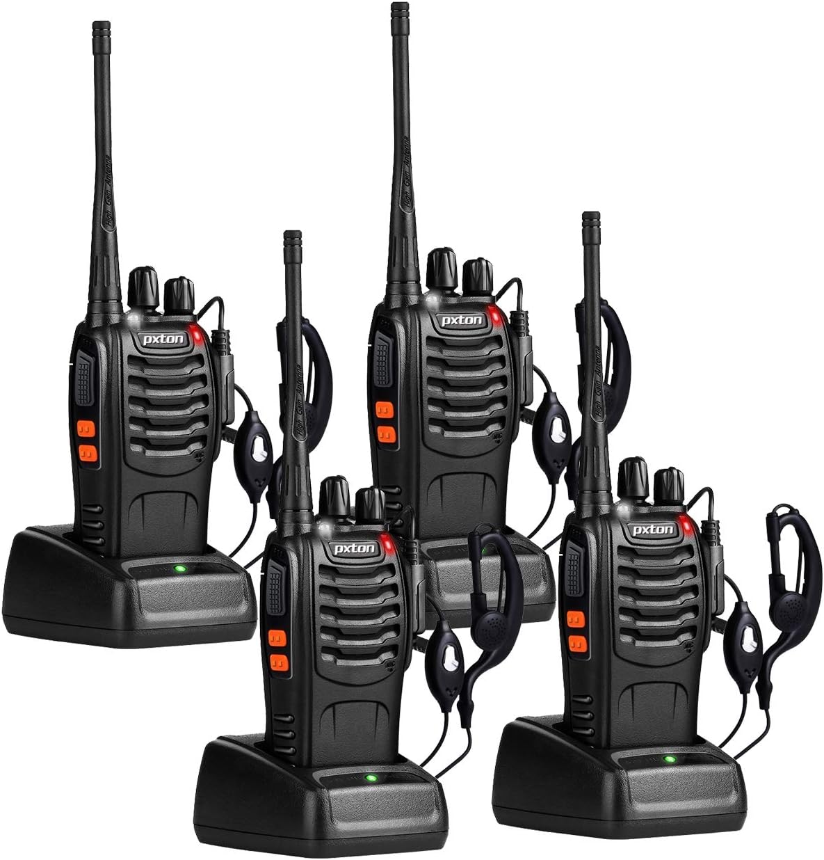 4 Pack Two Way Radio, Portable Walkie Talkie w/ Earpiece and Flashlight