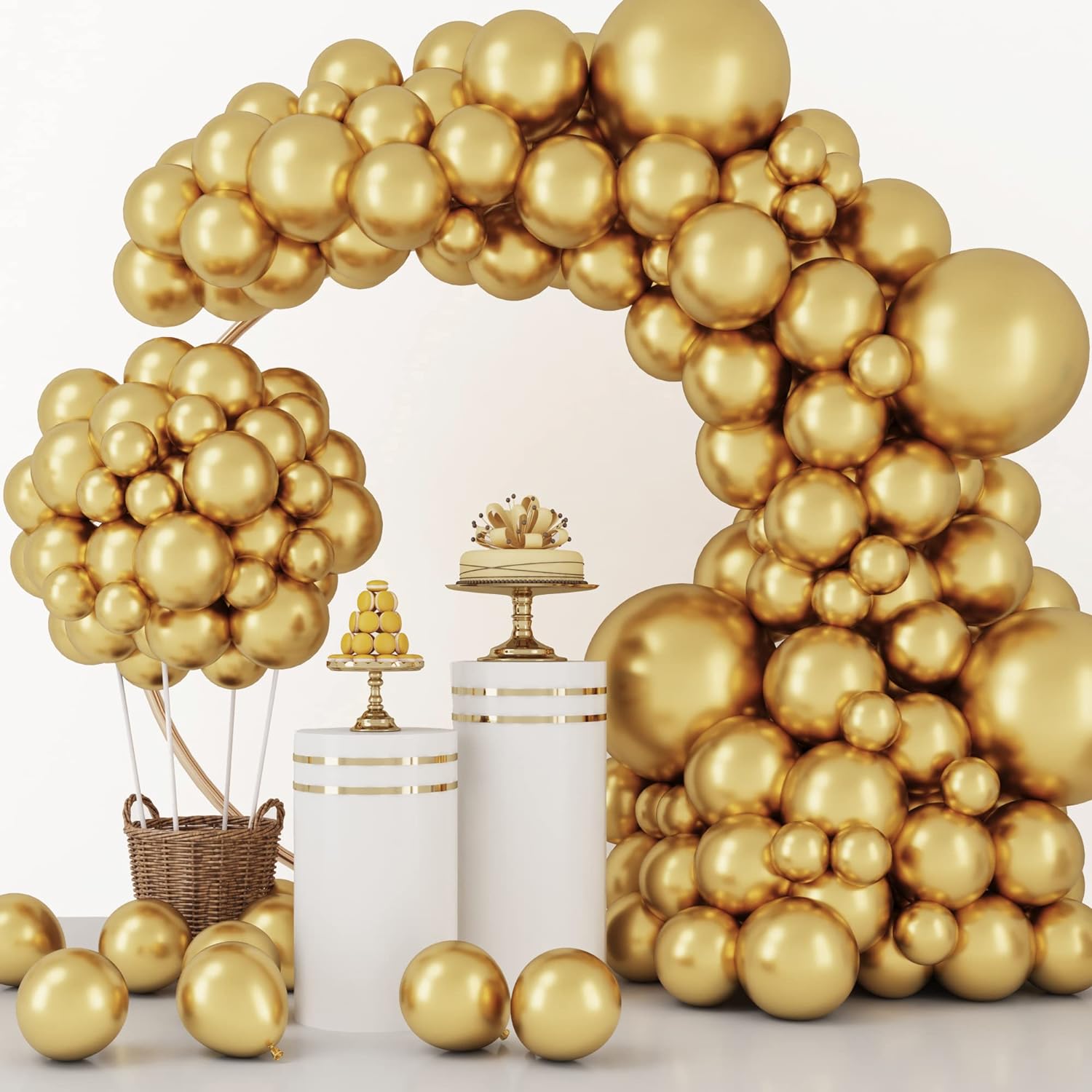 129pcs Metallic Gold Balloons Latex Balloons Different Sizes 18 12 10 5 Inch Party Balloon Kit, Gold