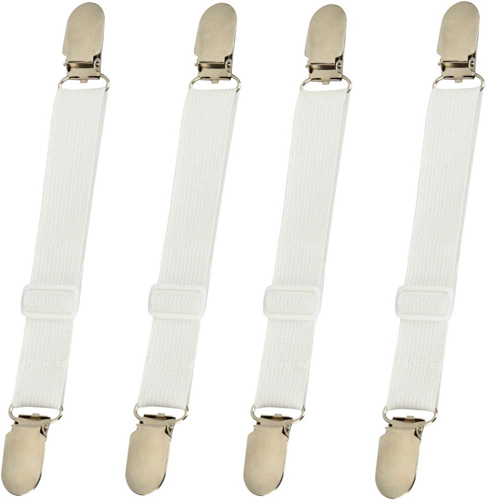 4 Pcs Adjustable Elastic Bed Sheet Grippers Straps Suspender Fasteners Holder, White