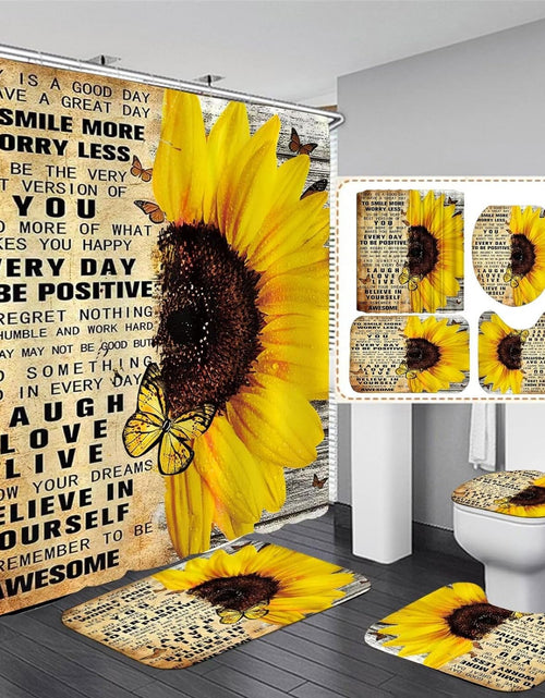 Load image into Gallery viewer, 4pcs Shower Curtain Sets with Rugs Sunflower Bathroom Set Decor Set with Rugs and Accessories
