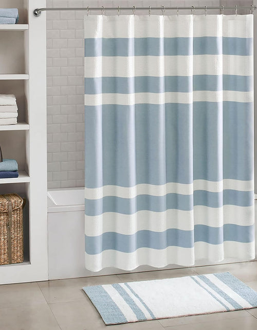 Load image into Gallery viewer, Waffle Weave Pieced Design Fabric Shower Curtain with 3M Scotchgard Moisture Management, Standard 72&quot;x72&quot; Blue
