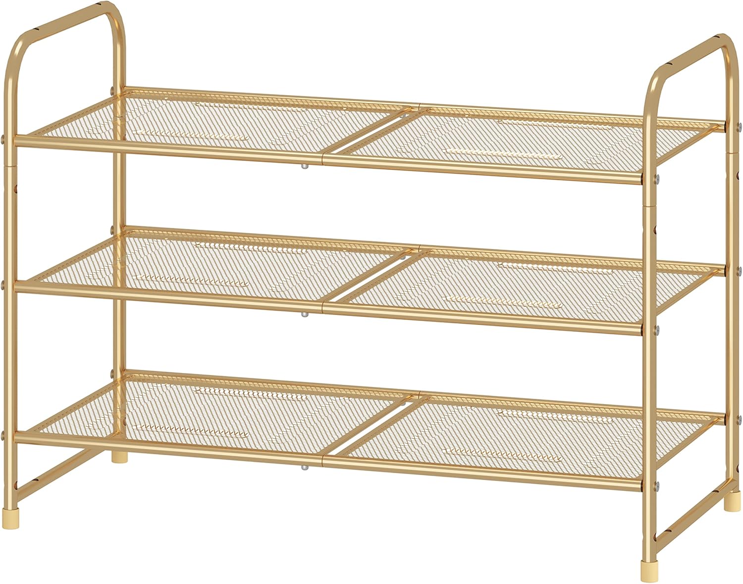 3-Tier Stackable Shoe Rack, Expandable & Adjustable Shoe Shelf Storage Organizer, Metal Mesh, Gold