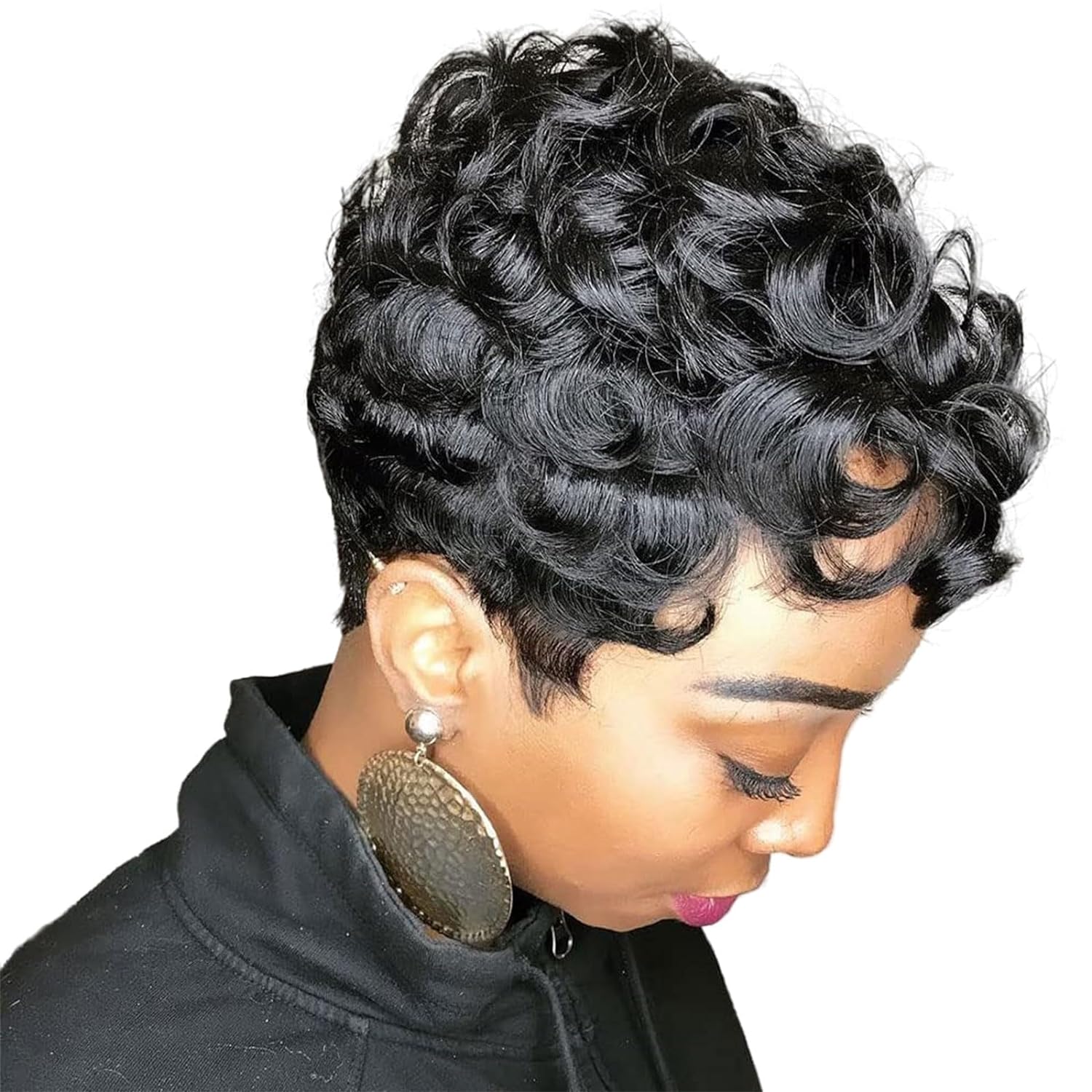 Short Black Curly Pixie Wigs Synthetic Hair Wigs for Black Women Natural Wavy