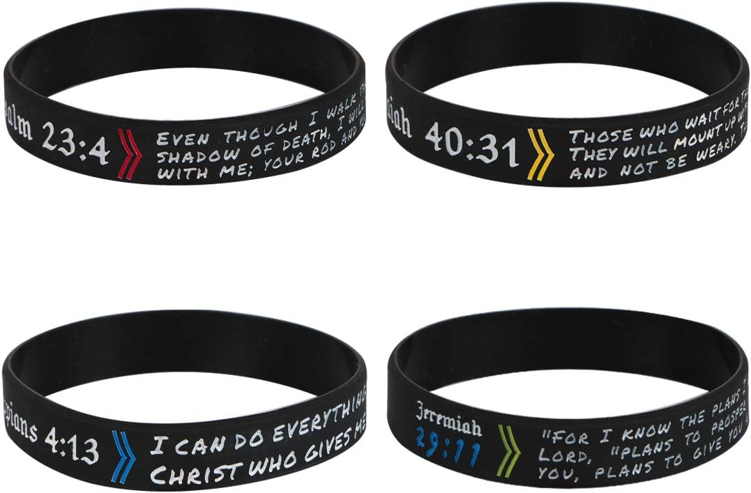 4pcs Christian Religious Scripture Bible Verse Rubber Bracelet Wristband