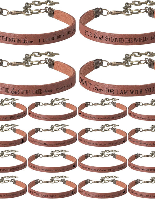 Load image into Gallery viewer, 40 Pcs Bible Verse Bracelets Bulk Christian Leather Bracelets, God Faith Scripture Quotes, Brown
